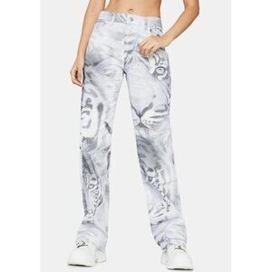 Jaded London Tiger Fade Print Slouchy Fit Jeans Baggy Boyfriend Gray Size 26